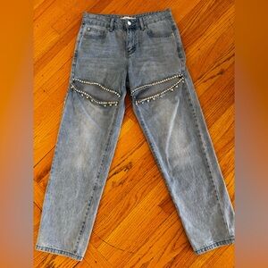 Torn by Ronny Kobo Light Blue Denim jeans with rhinestone cutouts